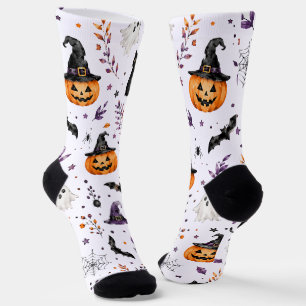 Watercolor Halloween Socks Spooky Pumpkin Gift