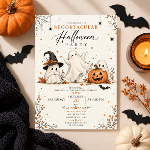 watercolor halloween witch hat pumpkin party invitation