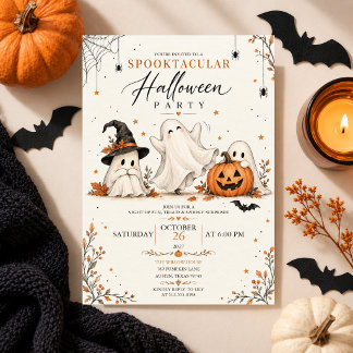 watercolor halloween witch hat pumpkin party invitation