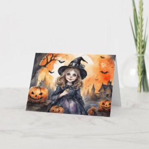 Watercolor Halloween Witch Holiday Card