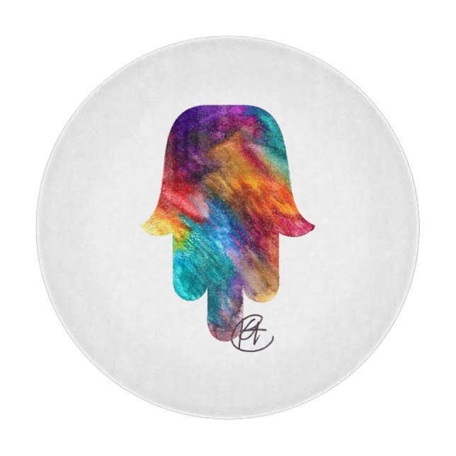 Watercolor Hamsa Art Cutting Board (Front)