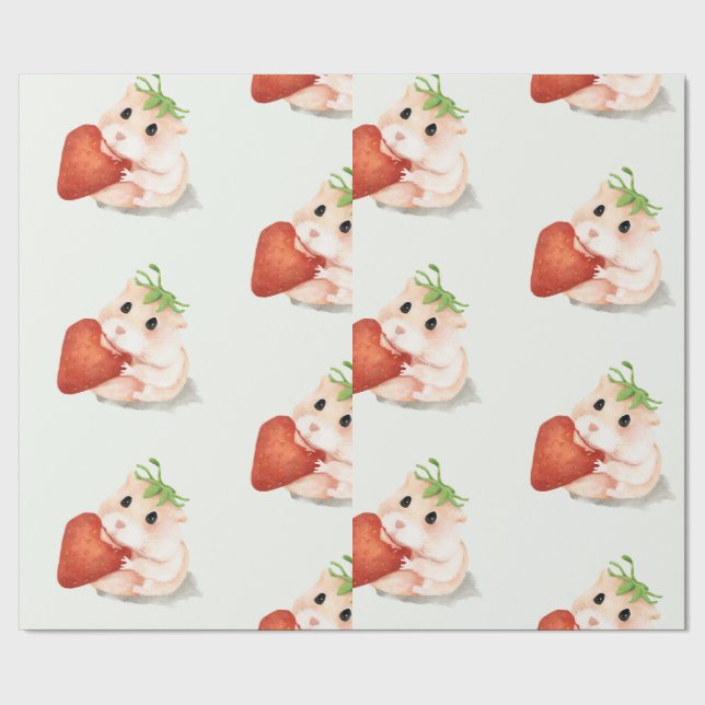WATERCOLOR HAMSTER WITH STRAWBERRY WRAPPING PAPER (Seam)