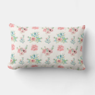 Watercolor Hand Draw Exotic Cacti Set With Flowers Lumbar Pillow