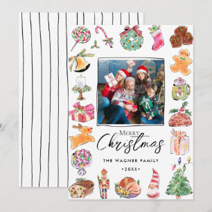 Watercolor Hand Drawn Christmas Photo  Holiday Card
