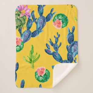 Watercolor hand drawn illustration with cactus and sherpa blanket
