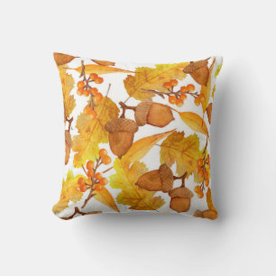 watercolor hand drawn seamless pattern of autumn f throw pillow