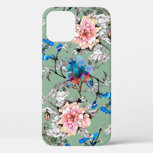 Watercolor hand drawn seamless pattern with beauti iPhone 12 case