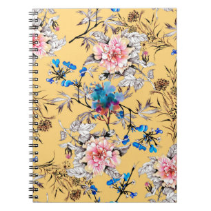 Watercolor hand drawn seamless pattern with beauti notebook