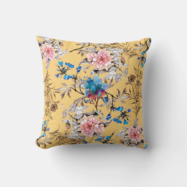Watercolor hand drawn seamless pattern with beauti throw pillow (Front)