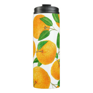 Watercolor hand drawn seamless pattern with bright thermal tumbler