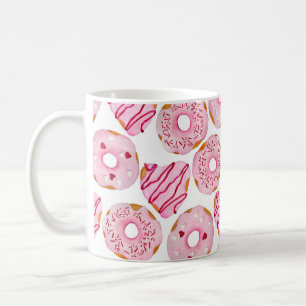 Watercolor hand drawn seamless pattern with pink s coffee mug