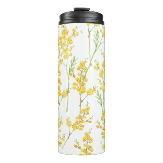 Watercolor hand drawn seamless pattern with spring thermal tumbler