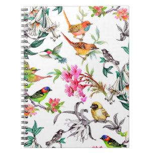 Watercolor hand drawn seamless pattern with tropic notebook