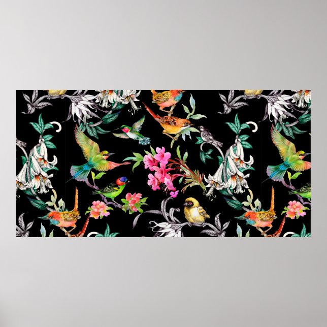 Watercolor hand drawn seamless pattern with tropic poster (Front)