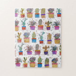 Watercolor hand paint cactus pattern jigsaw puzzle