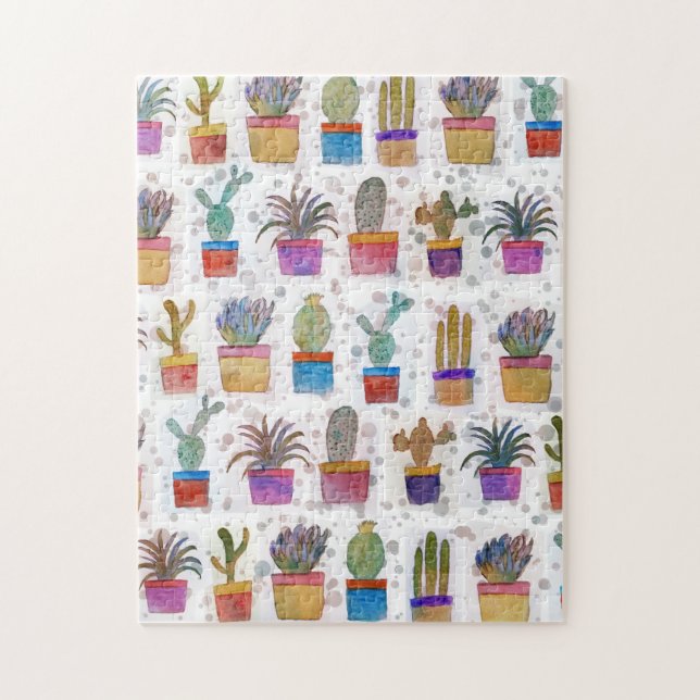 Watercolor hand paint cactus pattern jigsaw puzzle (Vertical)