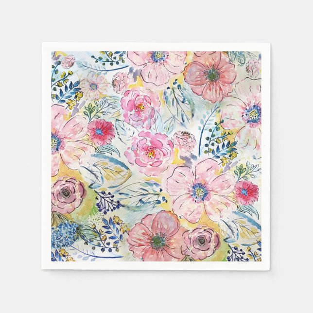 Watercolor hand paint floral design napkin (Front)