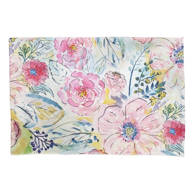 Watercolor hand paint floral design pillowcase (Front)
