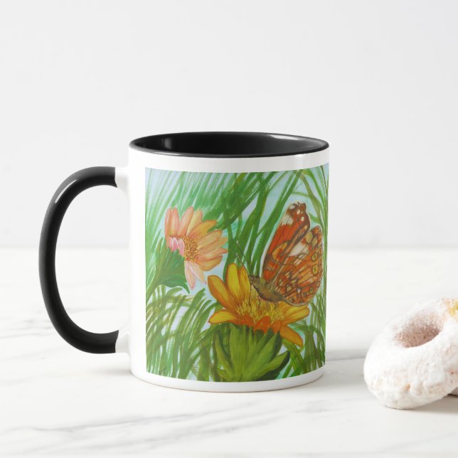 Watercolor – Hand Painted Botanical Floral Art Mug (With Donut)