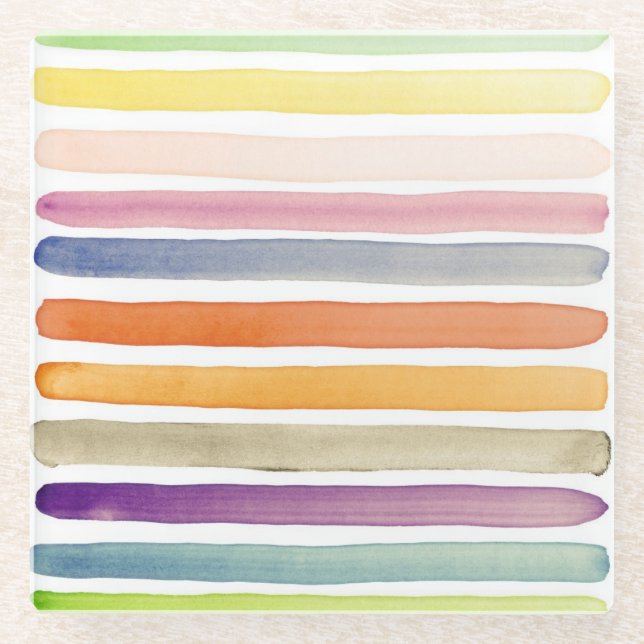 Watercolor hand painted brush strokes, banners. glass coaster (Front)