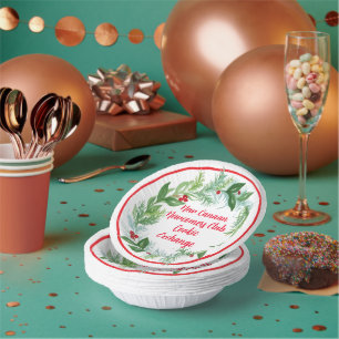 Watercolor Hand painted Christmas Holiday Wreath Paper Plate