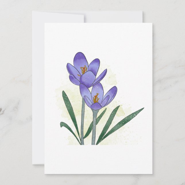 Watercolor Hand-painted Crocus Flowers Invitation (Front)