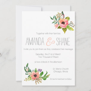Watercolor hand painted Floral Wedding Invitation
