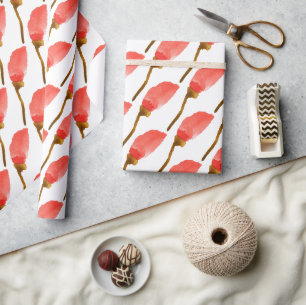 Watercolor Hand Painted Flower, Red Wrapping Paper