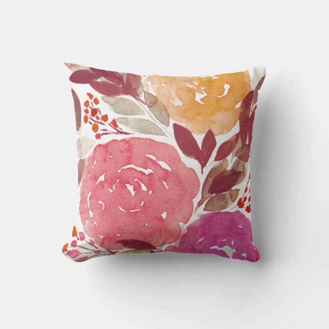 watercolor hand painted flowers pillow (Front)
