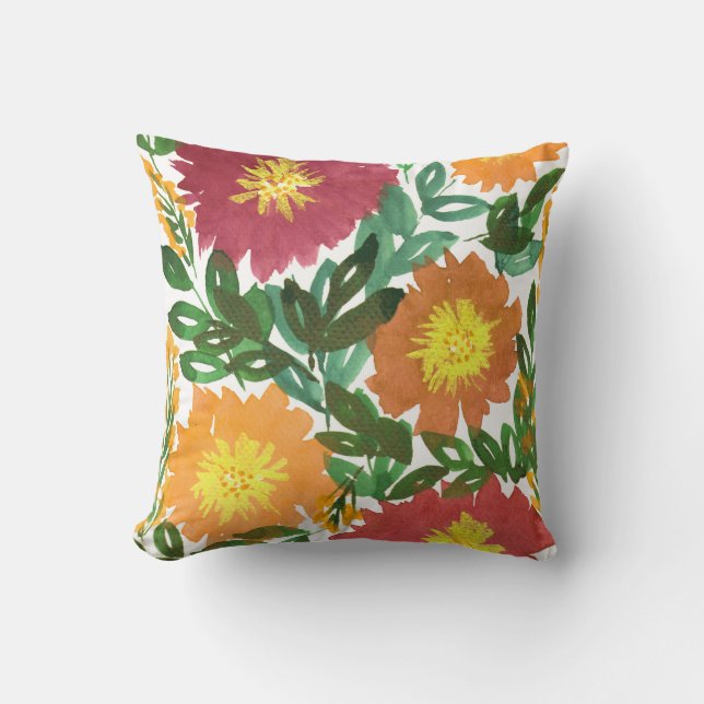 watercolor hand painted flowers pillow (Front)