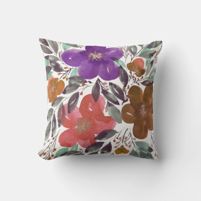 watercolor hand painted flowers pillow (Front)
