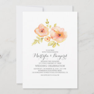 watercolor hand painted flowers romantic wedding invitation