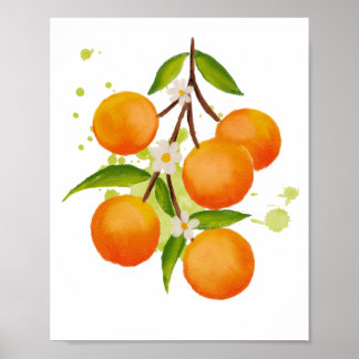 Watercolor Hand-painted Orange Branch Illustration Poster