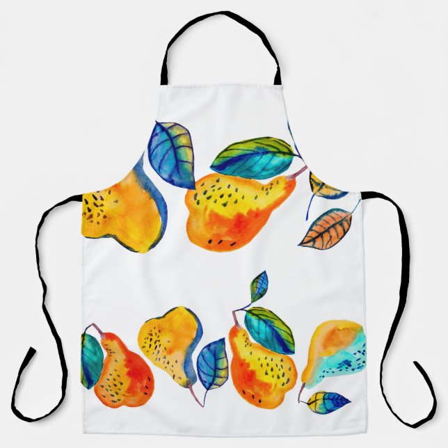 Watercolor hand painted pears in seamless border.  apron (Front)