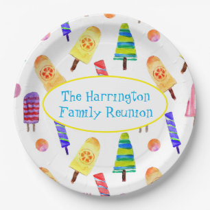 Watercolor Hand-Painted Popsicles Summer Party Paper Plate