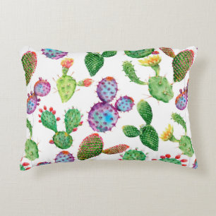 Watercolor hand painted tropical cactus. Seamless Accent Pillow