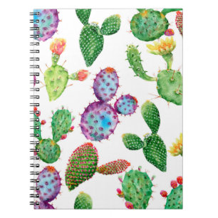 Watercolor hand painted tropical cactus. Seamless Notebook