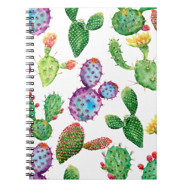 Watercolor hand painted tropical cactus. Seamless  Notebook (Front)