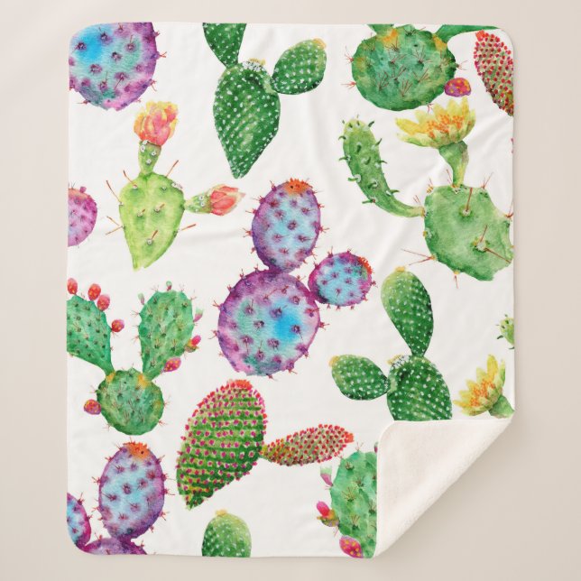 Watercolor hand painted tropical cactus. Seamless  Sherpa Blanket (Front)