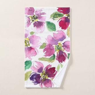 Watercolor Hand Towel, Pink Petals in Watercolor Hand Towel