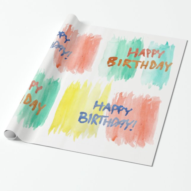 Watercolor happy Birthday Wrapping Paper (Unrolled)