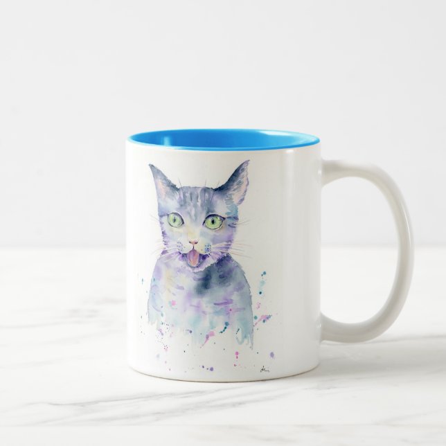 Watercolor Happy Cat Mug (Right)