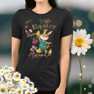 Watercolor Happy Easter Bunny T-Shirt Tri-Blend Shirt