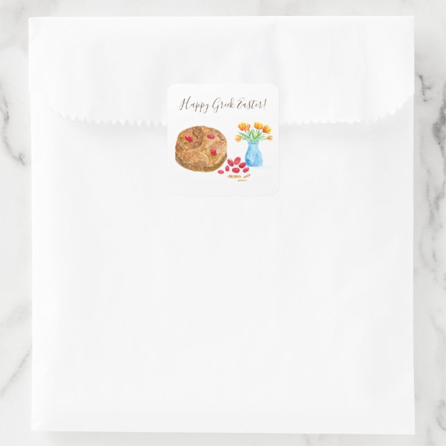Watercolor Happy Greek Easter Eggs Square Sticker (Bag)