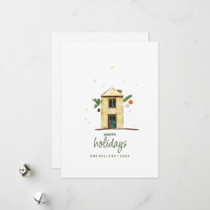 Watercolor Happy Holidays House Non-photo Holiday Card