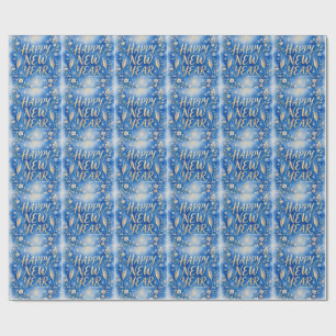 Watercolor Happy New Year with with Fireworks art Wrapping Paper