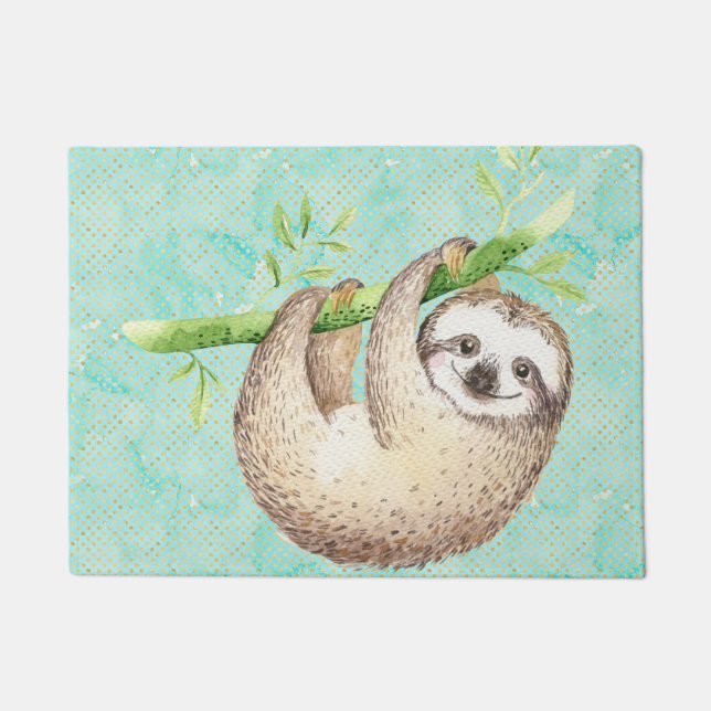 Watercolor Happy Sloth Doormat (Front)