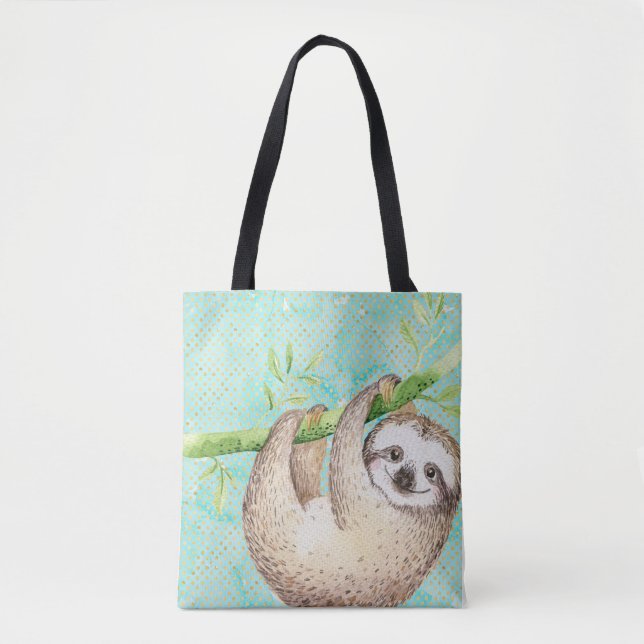 Watercolor Happy Sloth Tote Bag (Front)
