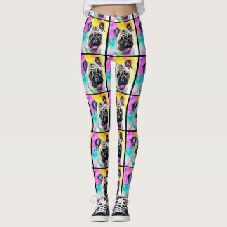 Watercolor happy smile pug puppy colourful legging