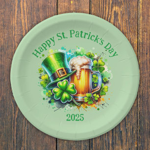 Watercolor Happy St. Patrick's Day Party accessory Paper Plate
